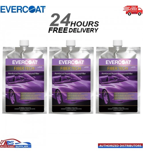 3x EVERCOAT FIBER TECH REINFORCED REPAIR COMPOUND FILLER 709ML INC HARDENER
